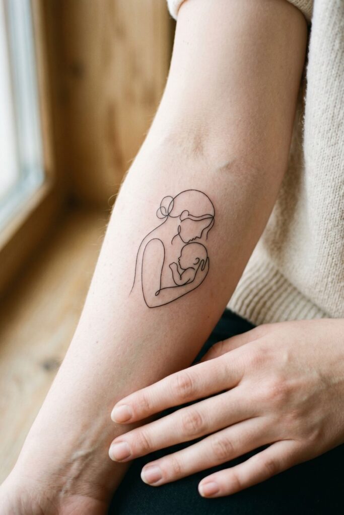 Fine-Line Mother and Child Silhouette