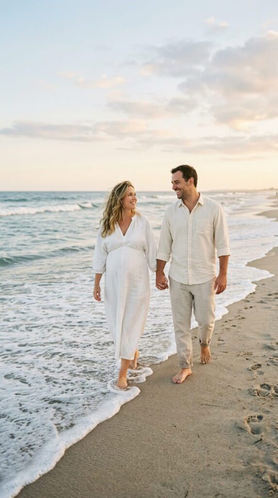 White Linen Dress and Barefoot Beach Walk