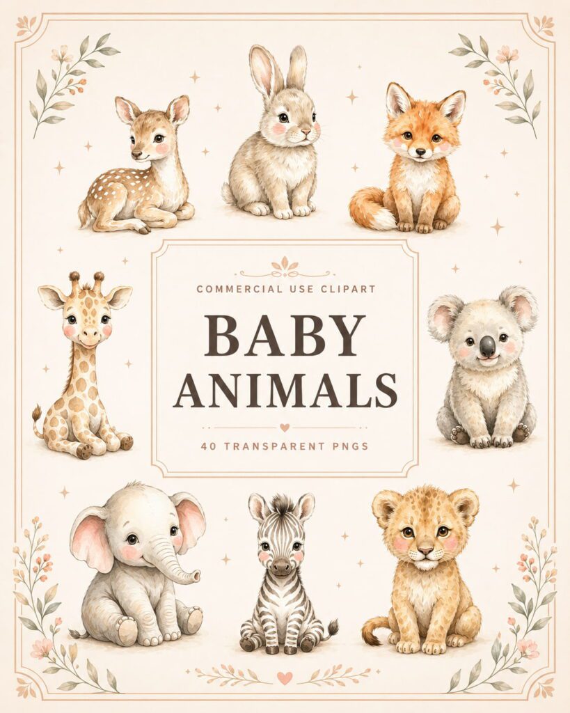 watercolor animals clipart bundle